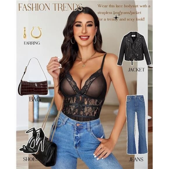 Women One Piece Teddy Lace Bodysuit Sexy Black - Picture 4 of 5
